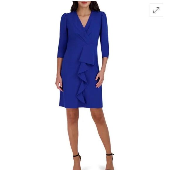 JULIA JORDAN Cascade Ruffle Crepe Sheath Dress Size10 - Picture 1 of 11